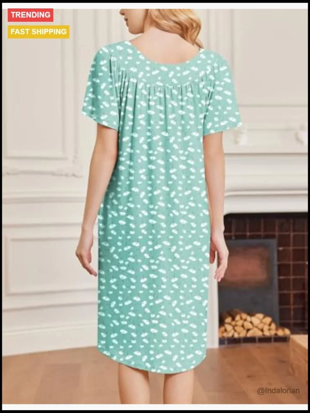 Short Sleeve Nightgown with Pockets Pleated V-Neck Maternity Nursing Loungewear